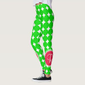 Leggings Monogramme de point de polka rouge et vert (Gauche)