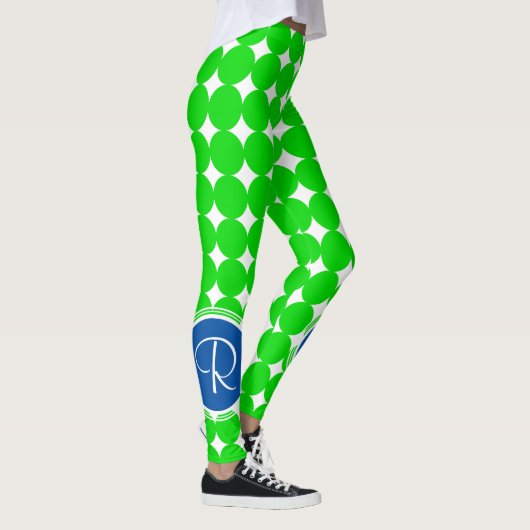 Leggings Monogramme de point Polka bleu et vert (Droite)