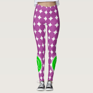 Leggings Monogramme de point Polka vert et violet