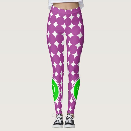 Leggings Monogramme de point Polka vert et violet (Devant)