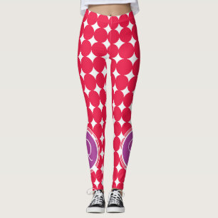 Leggings Monogramme de point Polka violet et rouge