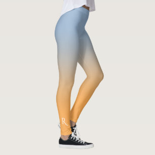 Leggings Monogramme élégant de dégradé bleu clair à orange