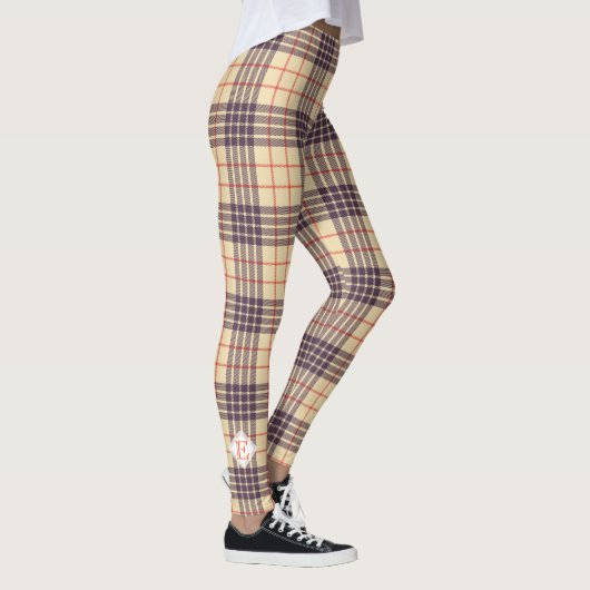 Leggings Monogramme, élégant tartan écossais en plaid beige (Droite)