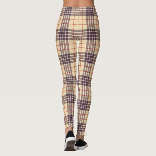 Leggings Monogramme, élégant tartan écossais en plaid beige (Dos)