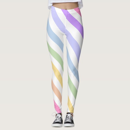 Leggings Monogramme en Blanc Cirque Pastel Arc-en-ciel rayu (Devant)