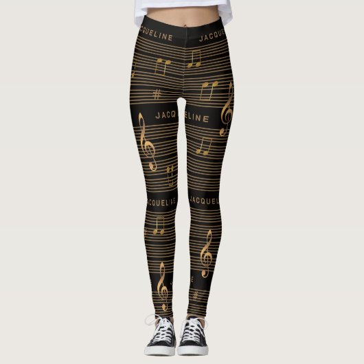 Leggings Monogramme Faux Notes de Musique et Clé de Sol sur (Devant)