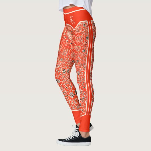 Leggings Monogramme Oriental Orange Red Arabesques Customis (Gauche)