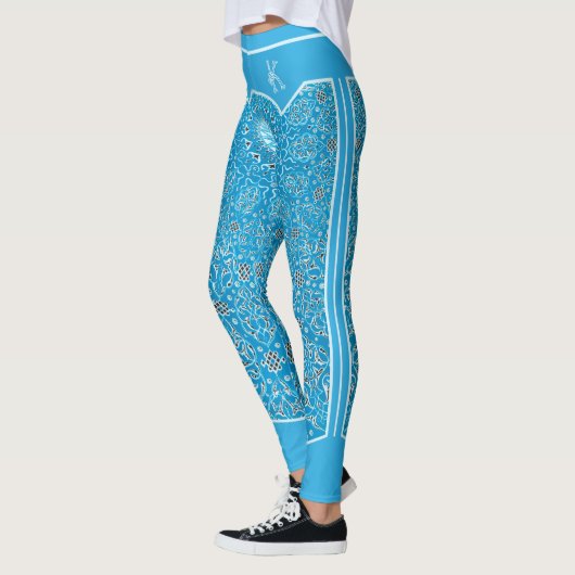 Leggings Monogramme Oriental Sky Blue Arabesques Customisé (Gauche)