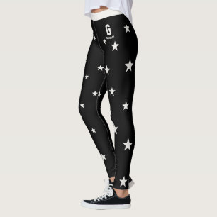 Leggings Monogramme personnalisé élégant noir étoiles neutr
