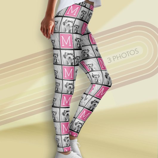 Leggings Monogramme rose noir avec collage photo personnali