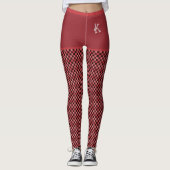 Leggings Monogramme rouge noir À damiers Motif Customisé (Devant)