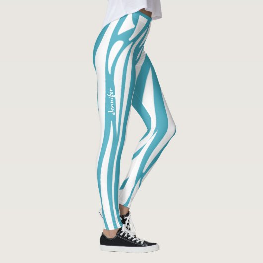 Leggings Monogramme Turquoise rayé Zèbre motif tendance (Droite)