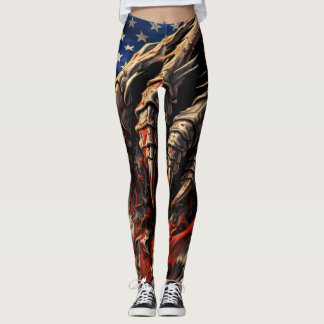 Leggings Monstre féroce déchirant l'art du drapeau américai