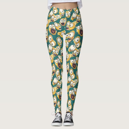 Leggings Monstre jaune fou Halloween sarcelle (Devant)