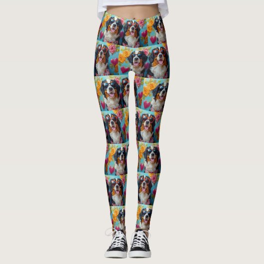 Leggings Montagne bernoise avec coeur Roses Saint-Valentin (Devant)