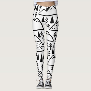 Leggings Montagnes et arbres Vintages dessinés à la main.