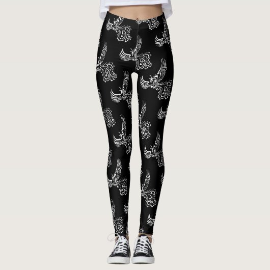 Leggings Monter De La Phoenix Phoenix Illustration Blanche (Devant)