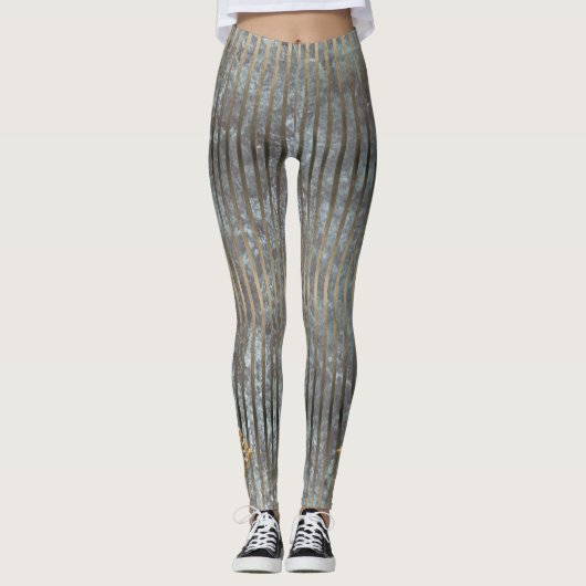 Leggings Moody Blue & Gold Stripe Motif (Devant)