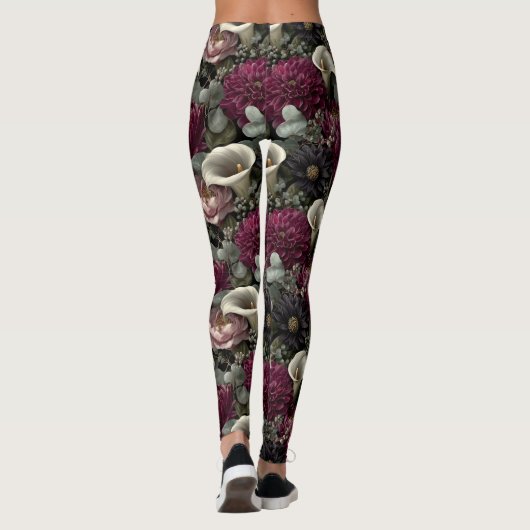 Leggings Moody Floral Pattern with Dahlias and Calla Lilies (Dos)