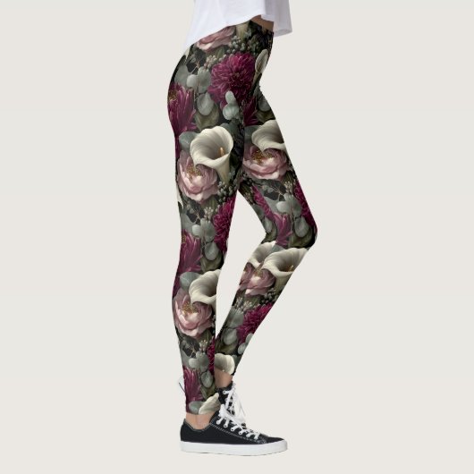 Leggings Moody Floral Pattern with Dahlias and Calla Lilies (Droite)