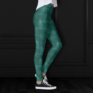 Leggings Moody Tree Motif Noël Turquoise de minuit foncé