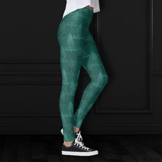 Leggings Moody Tree Motif | Noël Turquoise de minuit foncé
