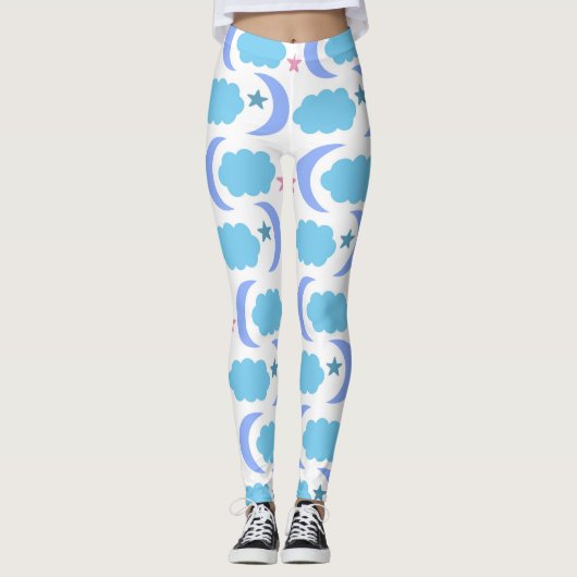 Leggings Moon Cloud Stars Motif Bleu pourpre (Devant)