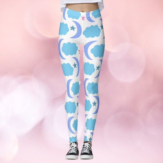Leggings Moon Cloud Stars Motif Bleu pourpre