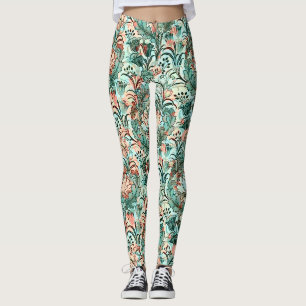 Leggings Morris Inspiré Tulipes, Peonies, Acanthus Green