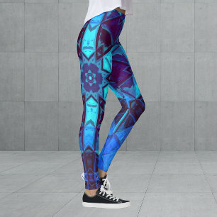 Leggings Mosaic Kaleidoscope Fleur bleu et violet
