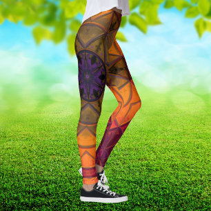 Leggings Mosaic Kaleidoscope Fleur Jaune et Violet