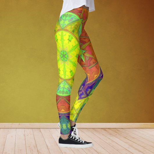 Leggings Mosaic Kaleidoscope Fleur Jaune Vert et Orange
