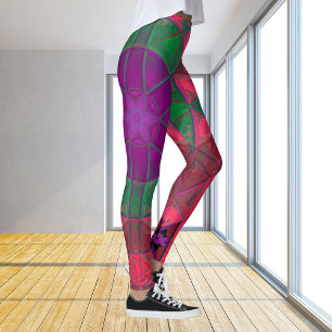 Leggings Mosaic Kaleidoscope Fleur violet vert et rose