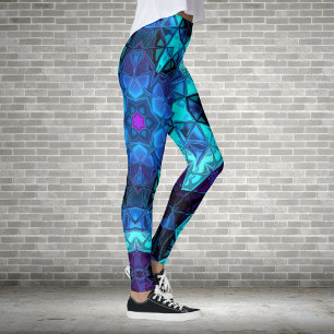 Leggings Mosaic Kaleidoscope Flower Blue and Purple