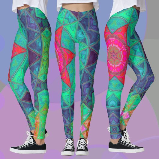 Leggings Mosaic Mandala bleu vert et rouge