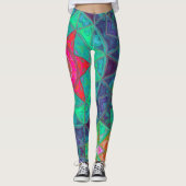 Leggings Mosaic Mandala bleu vert et rouge (Devant)