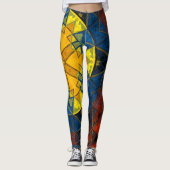 Leggings Mosaic Mandala Fleur Jaune Bleu et Rouge (Devant)