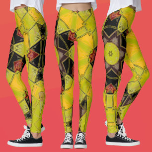 Leggings Mosaic Mandala Fleur jaune vert rouge et noir