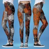 Leggings Mosaic Mandala Fleur orange blanc et noir