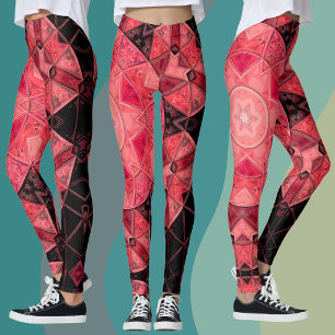 Leggings Mosaic Mandala Flower rose et noir