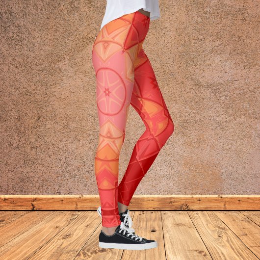 Leggings Mosaic Mandala Flower rouge et orange