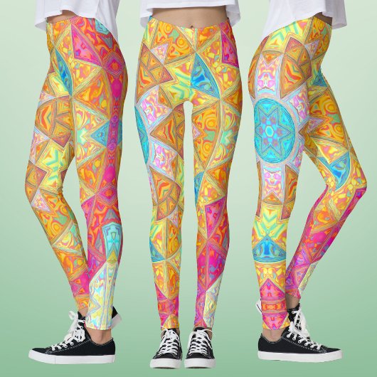 Leggings Mosaic Mandala jaune rose et bleu