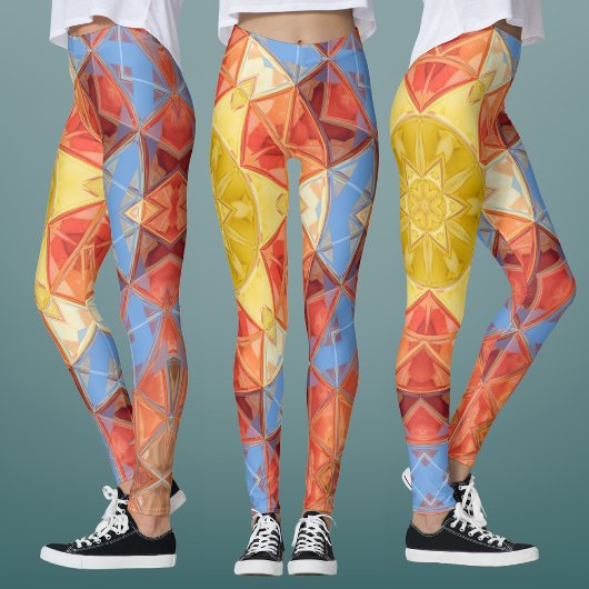 Leggings Mosaic Mandala orange bleu et jaune