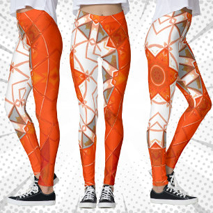 Leggings Mosaic Mandala Orange et Blanc