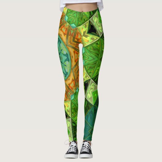 Leggings Mosaic Mandala Orange et vert (Devant)