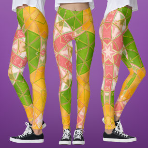 Leggings Mosaic Mandala Orange vert et rose