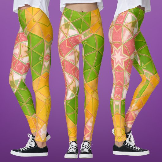 Leggings Mosaic Mandala Orange vert et rose