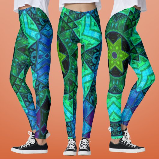 Leggings Mosaic Mandala Vert et Bleu
