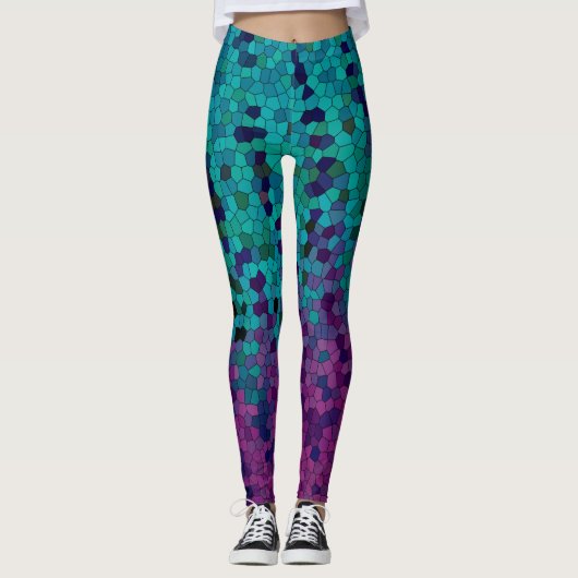 Leggings Mosaïque bleu turquoise Turquoise et violet (Devant)