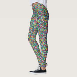 Leggings Mosaïque colorée, motif carré géométrique